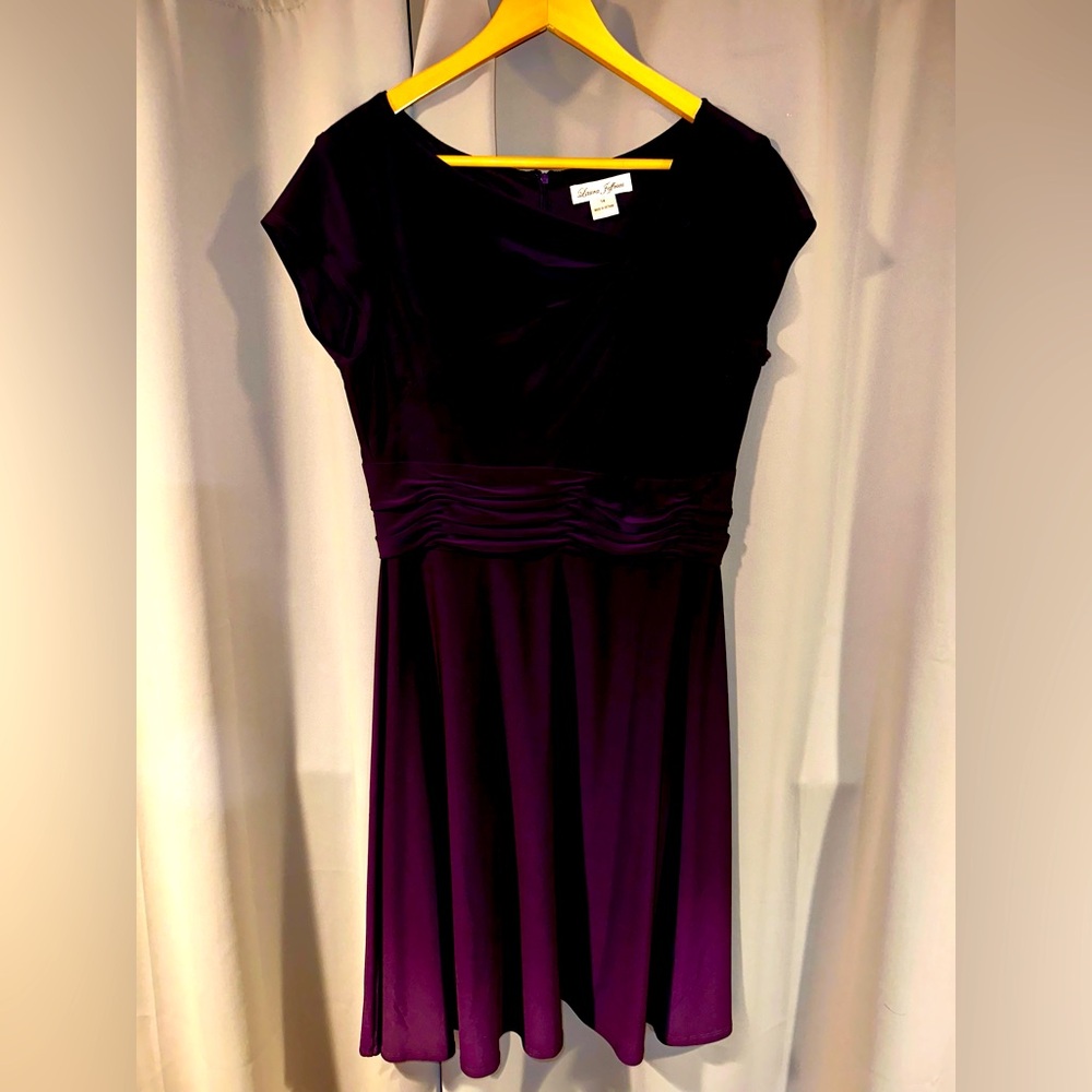 Tahari ASL Women's Purple Midi Dress with Ruched Waist
